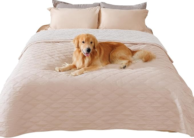 Luciphia 100% Waterproof Couch Cover Blanket for Dogs Anti-Slip Pet Couch Protector Sofa Mat Puppy Cat Blanket with Non-Slip Bottom, Beige, 82x120 Inch