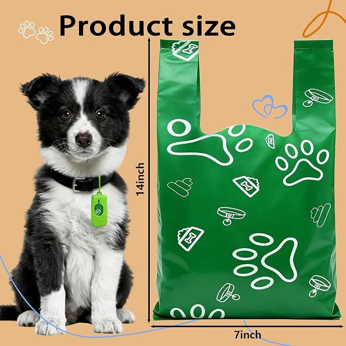390 Green Scented Dog Poop Bags with Handles, Large 14"x7" Extra Wide, Poop bags for dogs Easy Tie and Guaranteed Leakproof, Extra thick poop bag scented rolls