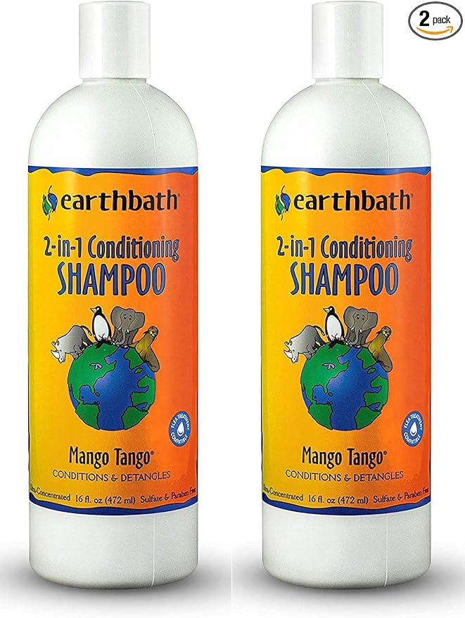 earthbath, Mango Tango 2-in-1 Conditioning Shampoo - Cruelty Free Dog Shampoo and Conditioner, Made in USA, Gentle Dog Conditioner, Best Puppy Shampoo & Puppy Supplies, Safe Dog Wash - 16 Oz (2 Pack)