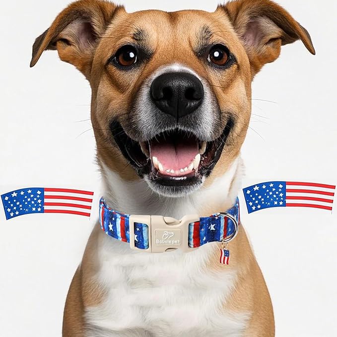 4th of July Dog Collar, Stars & Stripes Patriotic Dog Collars for Large Dogs, Adjustable Lightweight Quick-Release Buckle Collar for Boy&Girl Dogs L