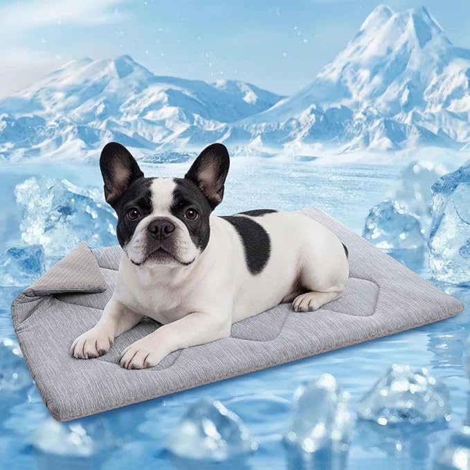 Queenmore Dog Cooling Mat, Cool Dog Mat, Portable Flat Pet Pads for Dogs, Materials Safe, Washable Non-Slip Cooling Pet Pad for Puppy in Summer (Grey Diamond, Medium(31" x 19"))