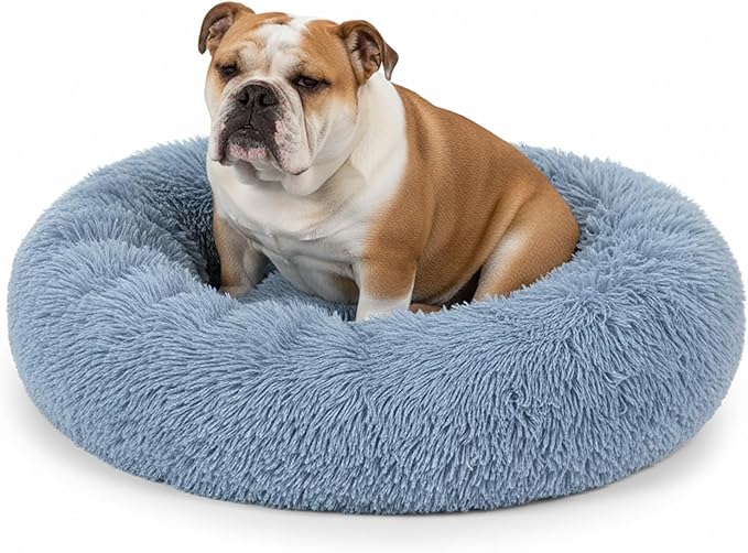 PetAmi Calming Dog Bed for Small & Medium Dogs, Cats & Puppy, Warming Round Donut Cuddler Bed, Anti-Anxiety Fluffy Shaggy Faux Fur Pet Bed, Machine Washable, Non-Slip Bottom, 30 Inch - Blue