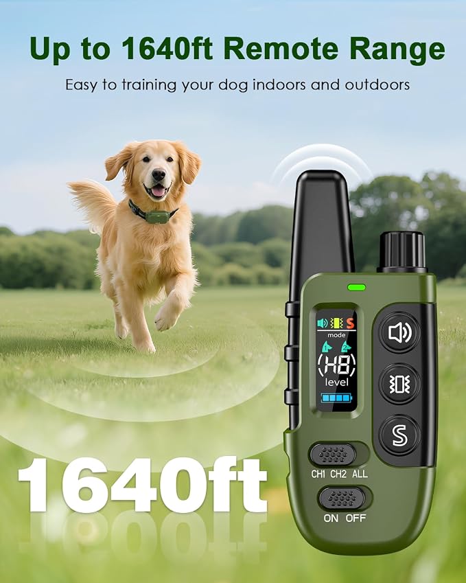 Shock Collar for Dogs, IP67 Waterproof Dog Training Collar with Remote Control, 3 Modes: Beep, Vibration, Safe Static, Rechargeable Adjustable for 15-110lbs Medium Large Dogs