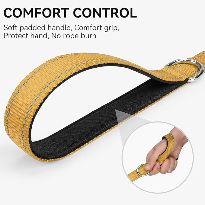 Joytale Dog Leash, 4 FT Double-Sided Reflective, Padded Handle Nylon Heavy Duty Leashes for Small Dogs Walking, Khaki