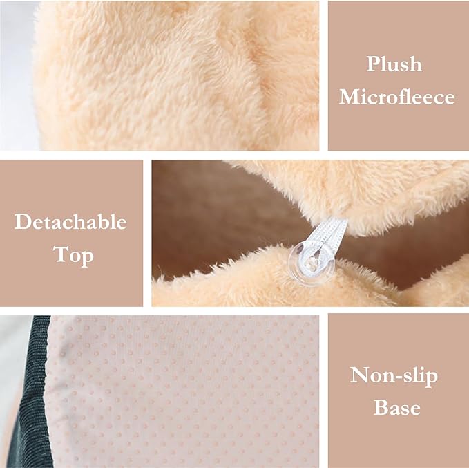 Cat Bed Cave – Enclosed Hideaway with Detachable Lid & Mat, Covered Round House for Indoor Kitten & Kitty (Snow)