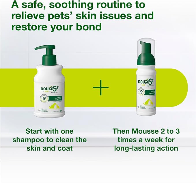 Douxo S3 SEB Dog Seboregulating Shampoo, Seborrhea Treatment for Dogs & Cats, Helps Control Dandruff, Unpleasant Odors & Oily/Flaky Skin, 0.5% Ophytrium, 6.7 fl oz