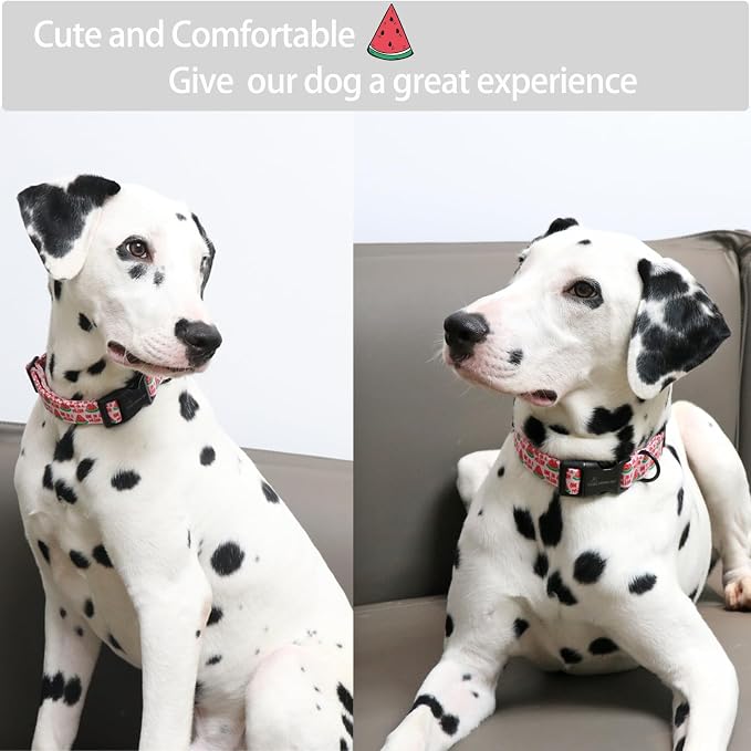 ARING PET Summer Dog Collar-Cute Watermelon Dog Collar for Large Dogs, Adjustable Soft Cotton Girl Dog Collars for Small Medium Large Dogs, Large