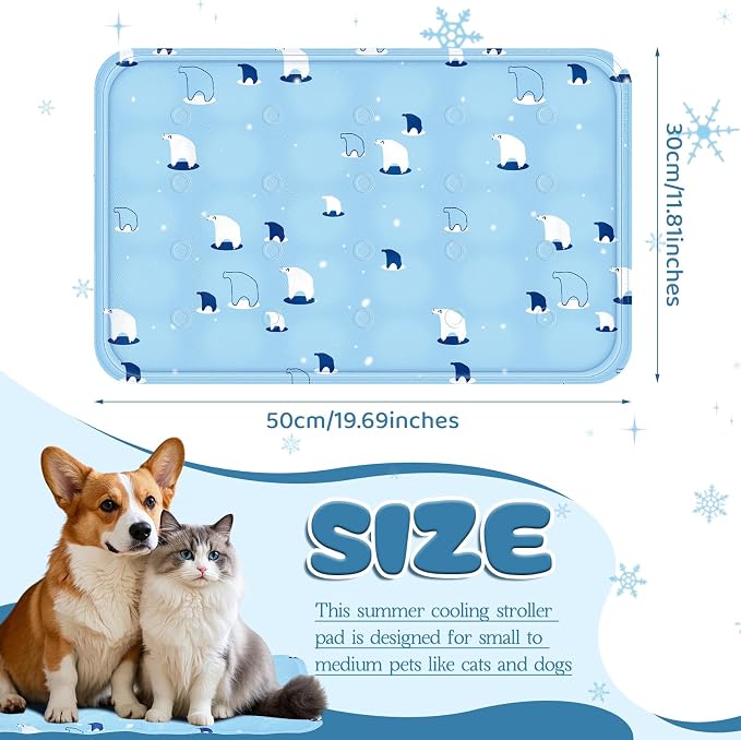 Nuanchu Dog Stroller Cooling Mat, Waterproof Gel Pet Cooling Pad for Summer, Washable Cat Sleeping Blanket, Portable Ice Gel Travel Mat for Cats, Crates, Car Seat(11.81 x 19.69 Inches,Sky Blue Bear)