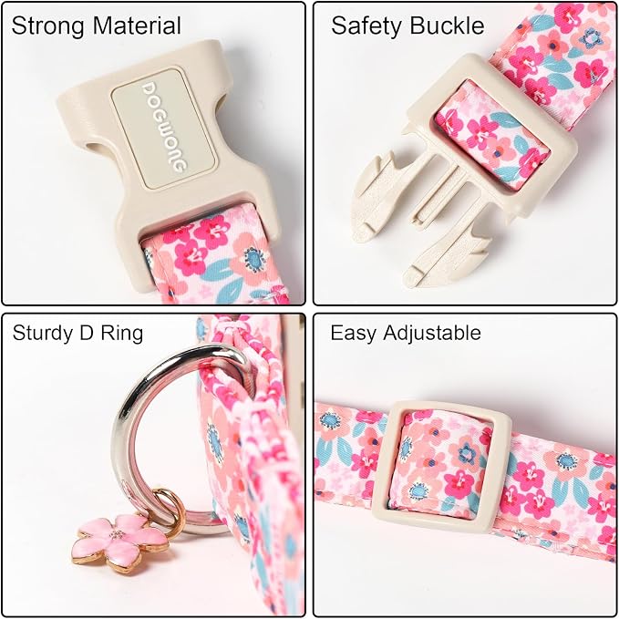 DOGWONG Spring Dog Collar, Floral Cute Girl Dog Collars, Flower Dogs Collar, Adjustable Female Dog Collars for Medium Lrage Dogs, Neck 39-60 inches