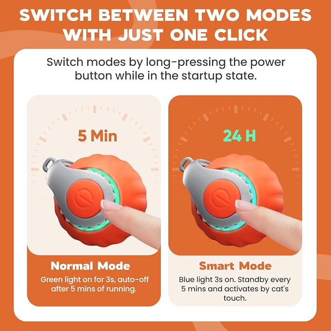 Interactive Cat Toy for Indoor Cats, Two Speed Smart Automatic Cat Toy Moving Ball with Tail, Rechargeable Motion Activated Cat Toys for Bored Indoor Adult Cats (Adapter Not Included)
