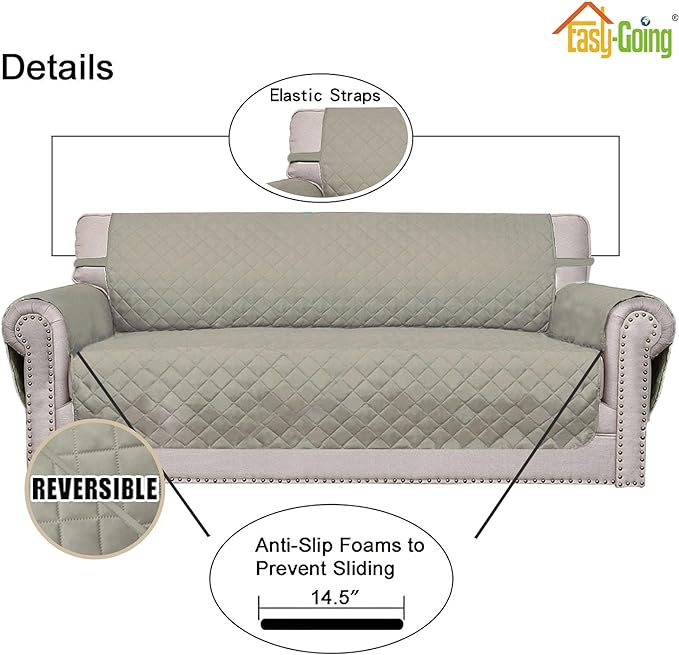 Easy-Going Chair Sofa Slipcover Reversible Sofa Cover Water Resistant Couch Cover Furniture Protector Cover with Elastic Straps for Pets Kids Children Dog Cat (Chair, Beige/Beige)