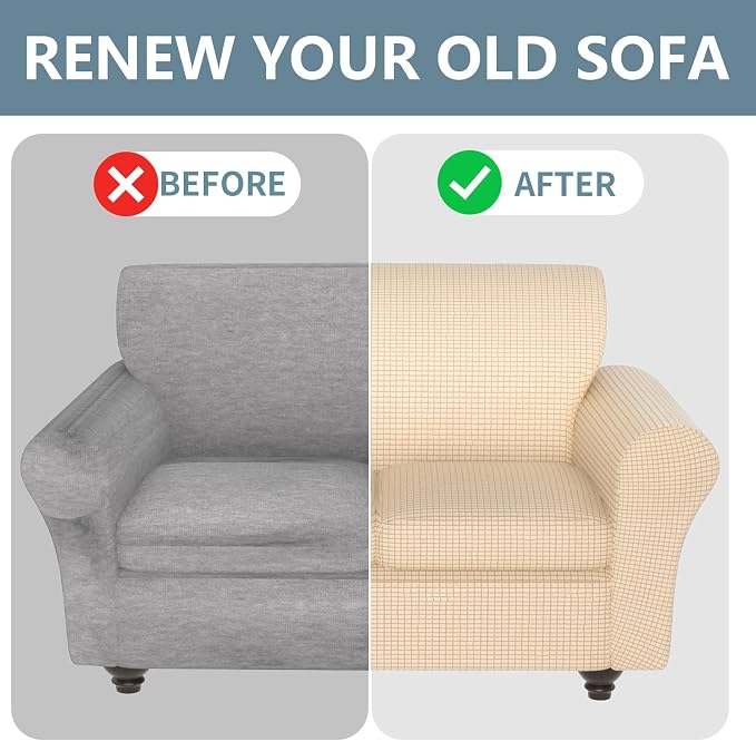 Stretch Couch Covers for 3 Separate Cushion Couch Sofa -Living Room Couch Sofa Cover,Washable Sofa Slipcover,Pet Friendly Furniture Protector with Elastic Bottom,Universal Fit for Home(Beige,Sofa)