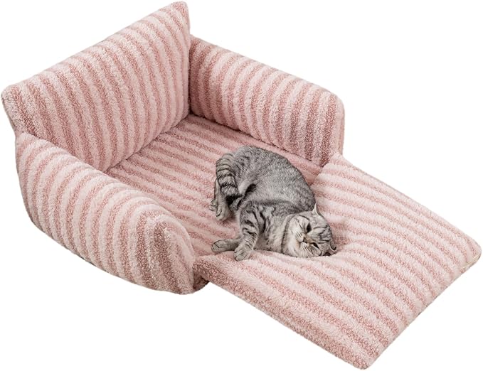 Hollypet Cat Bed Fluffy Plush Multifunctional Double-Layer Machine Washable Soft Warming Kitty Pet Couch Orthopedic Nest Beds for Small Cats Kitten and Dogs up to 13lbs, Pink(25x20x13 inch)