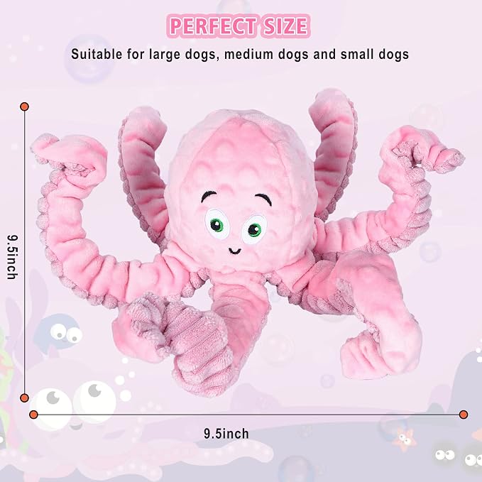 BUYPOW Dog Squeaky Toys Octopus - Tough Plush Large Medium & Small Dog Toys - Stuffed Animals Puppy Toys (Octopus Pink)