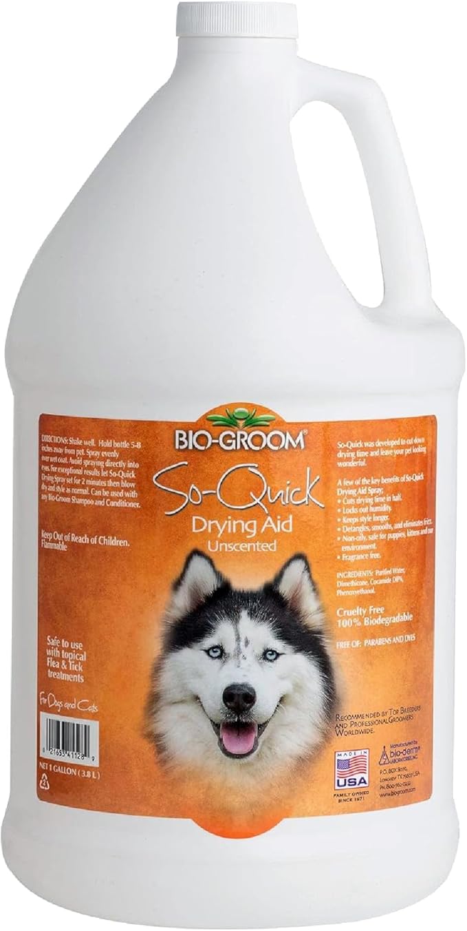 Bio-Groom So Quick Dry Dog Aid - Detangler for Dogs & Cats, Shortens Drying Time, Unscented, Cruelty-Free, Made in USA, Dog Grooming Products - 1 Gallon