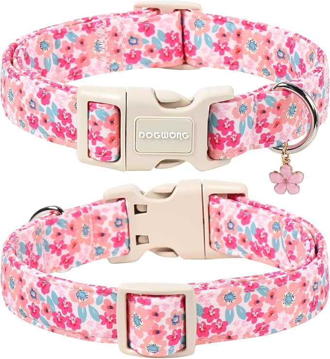 DOGWONG Spring Dog Collar, Floral Cute Girl Dog Collars, Flower Dogs Collar, Adjustable Female Dog Collars for Large Dogs, Neck 42-66 inches