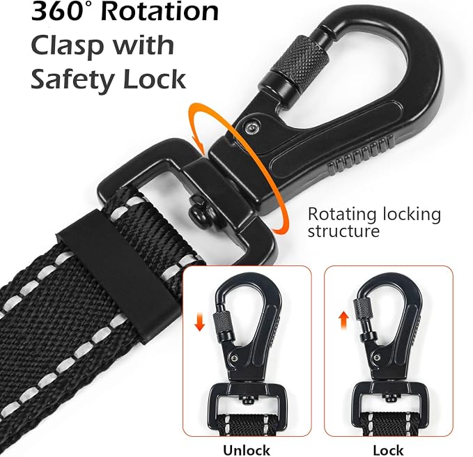 Reflective Double Handle Dog Leash for Large Dogs, Heavy Duty Adjustable Leash with Soft Padded Handles, Traffic Control Training Lead for Walking, Running (Black, 6ft)