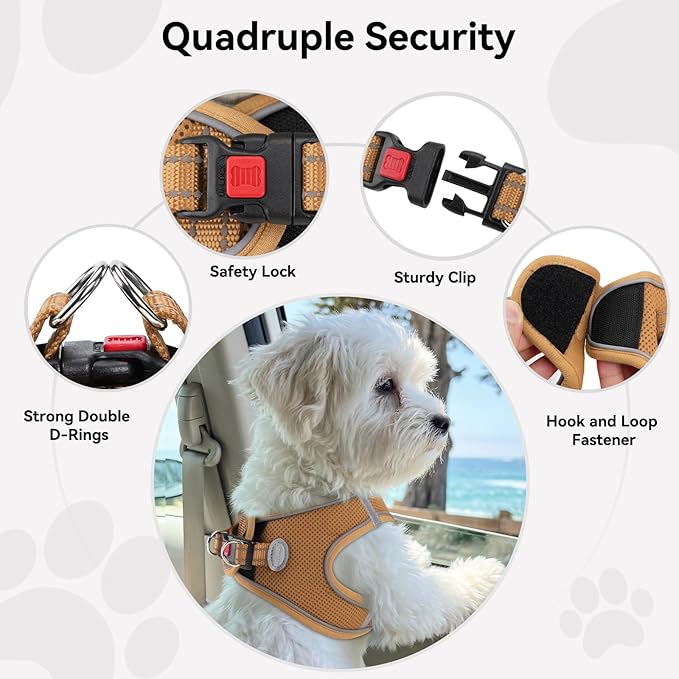 Joytale Small Dog Harness, Breathable Mesh Step-in Vest, Reflective Soft Padded Harnesses for Puppies and Extra Small Dogs, Brown, XS
