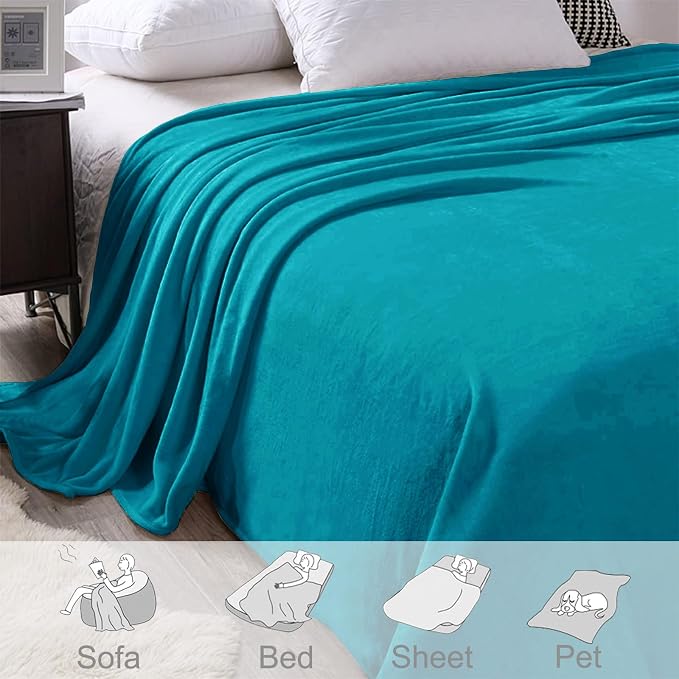 Exclusivo Mezcla Extra Large Fleece Throw Blanket for Couch, Sofa, 300GSM Super Soft and Warm Blankets, Teal Throw All Season Use, Cozy, Plush, Lightweight, 50x70 Inches