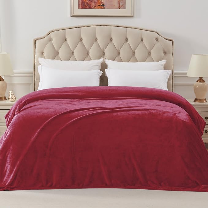 Exclusivo Mezcla Fleece Blanket Twin Size for Bed, Super Soft and Warm, All Season, Cozy, Plush, Lightweight, 90x66 Inches, Deep Red