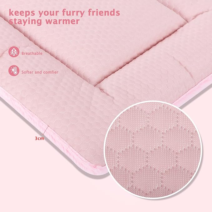 Dog Bed Mat, Crate Pad Reversible,Soft Kennel Pad, Washable Crate Mat (Cool and Warm),Pet Sleeping Mattress for Small Medium Dogs XB009 Pink 30''x20''
