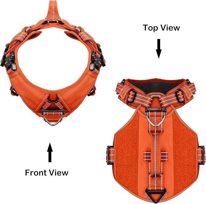 ICEFANG GN8 Tactical Dog Harness with 4X Metal Buckles for Medium Sized Dogs,Reflective in Training Walking K9 Vest,No-Pull Front Leash Clip,Adjustable Pet Harness (Orange, Medium (Pack of 1))