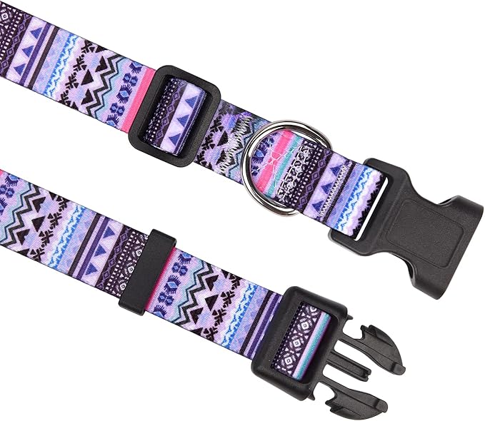 Mihqy Dog Collar with Bohemia Floral Tribal Geometric Patterns - Soft Ethnic Style Collar Adjustable for Small Medium Large Dogs(Purple Bohemia,M)