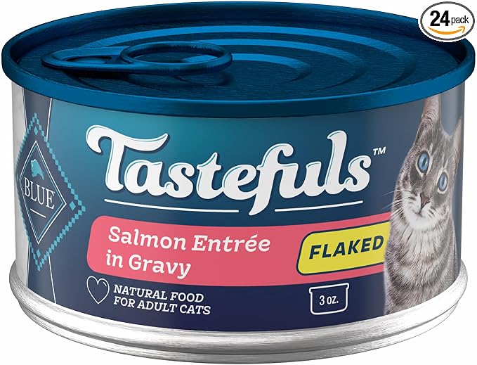 Blue Buffalo Tastefuls Flaked Wet Cat Food, Made with Natural Ingredients, Salmon, 3-oz Cans (24 Count)