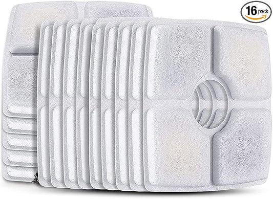 Cat Water Fountain Filters, 16 Pack Replacement Filter Fit for Top Square 84oz/2.5L Cat Pet Fountain, 3 Filtration System.Not compatible with 95oz/2.8L Pet Fountain