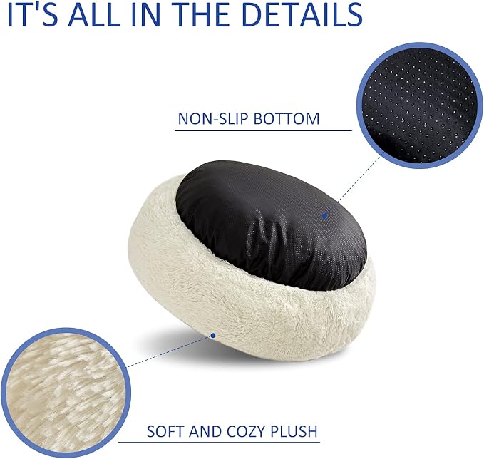 Washable Dog Round Bed - Large Donut Dog Bed, Comfy Calming Cuddler