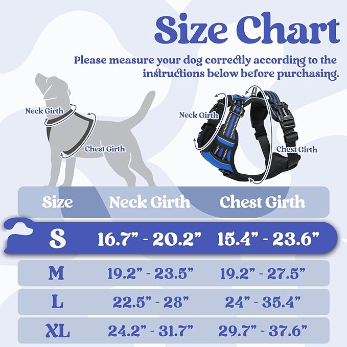 rabbitgoo Dog Harness Small Sized, No Pull Easy On & Off with 3 Buckles Pet Harness, Adjustable Soft Walking Vest with 2 Clips and Handle, Reflective for Small Dogs, Blue, S