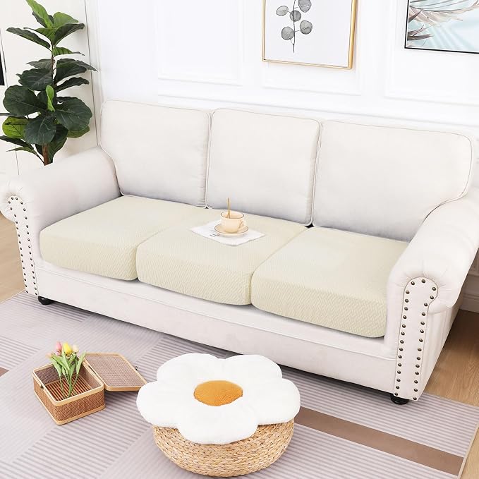 hyha Waterproof Couch Cushion Covers, Wear Resistant Couch Cover, Anti Slip Sofa Slipcovers Washable, Soft Thick Jacquard Furniture Protector for Pets Dog (3 Packs, Beige)