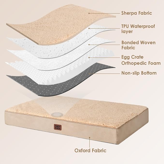 EHEYCIGA Orthopedic Medium Dog Beds for Small Dogs with Removable Washable Cover for Crate, Khaki, 30x20