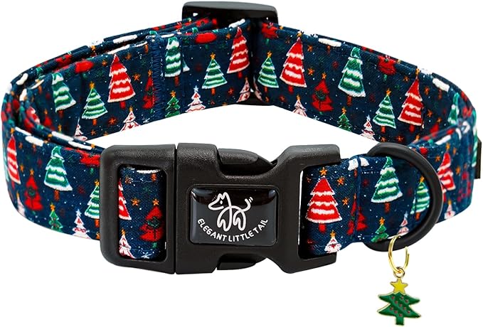 Elegant little tail Christmas Dog Collar - Christmas Tree Red Pet Collar Cotton Soft Plastic Buckle Sturdy Puppy Collars Holiday Female or Male Adjustable Collar for Small Puppy