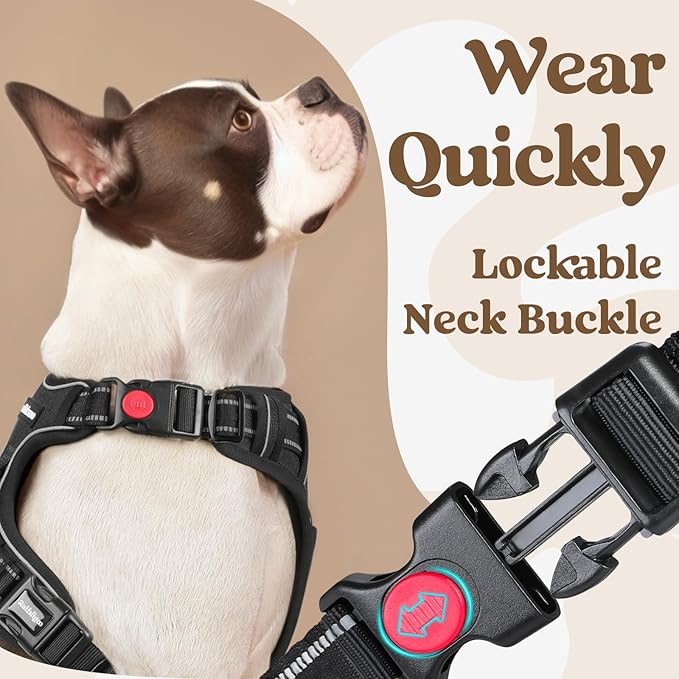 rabbitgoo Dog Harness for Large, No Pull Easy On & Off with 3 Buckles Pet Harness, Adjustable Soft Walking Vest with 2 Clips and Handle, Reflective for Extra Large Dogs, Black, XL