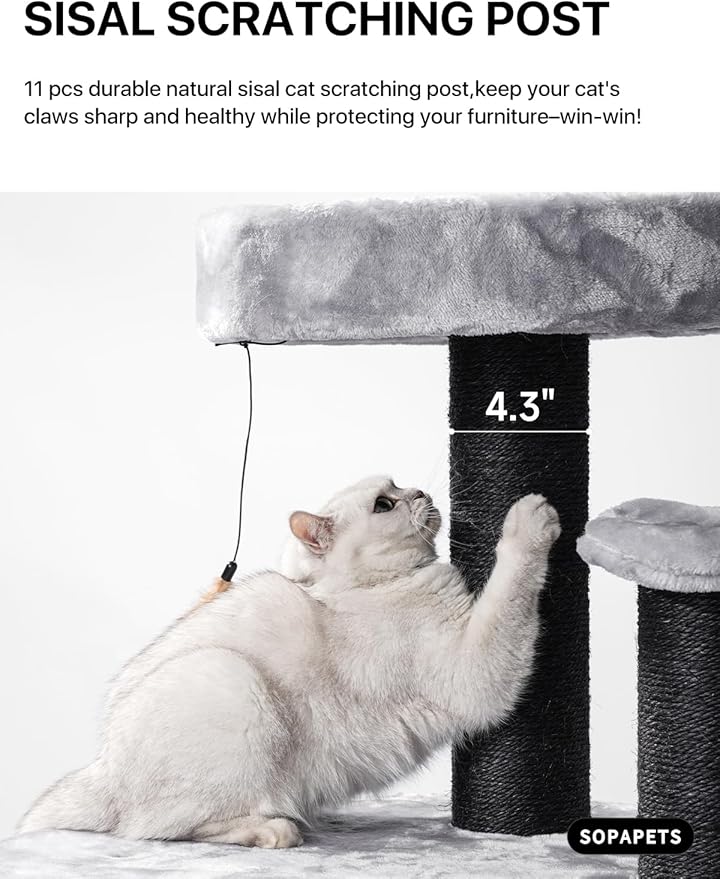 Extra Large Cat Tree for Maine Coon,65 Inches Tall Cat Tree Tower for Indoor Cats Large Adult 20 lbs,XXL Heavy Duty Luxury Sturdy Cat House with Big Hammock,Sisal Scratching Post,Condo,Grey