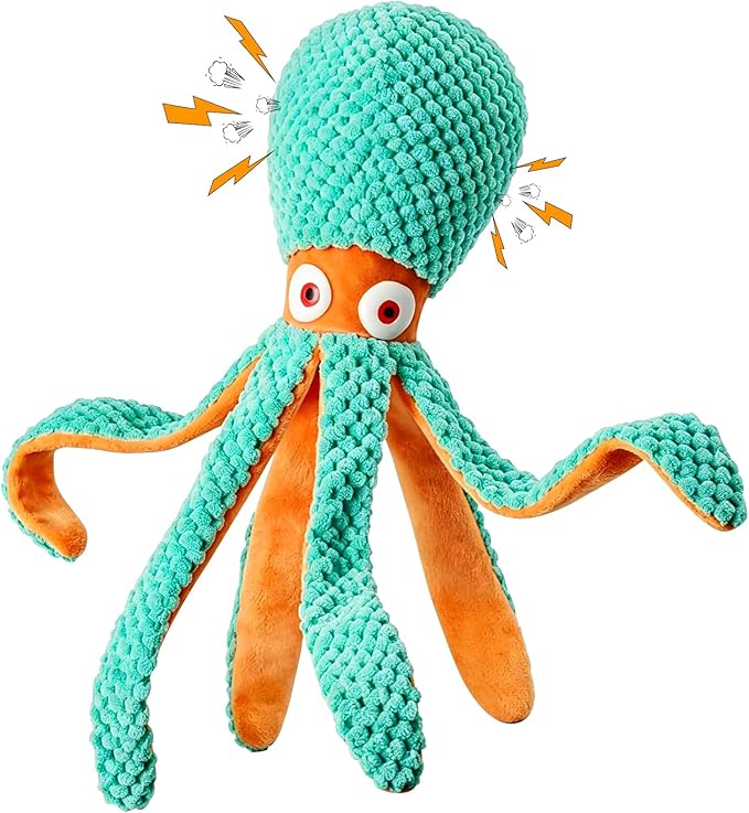 Fuufome Squeaky Octopus Plush Dog Toy for Small Medium Dogs, Soft Crinkle Chew Toy for Puppies Teething, Indoor Interactive Tug-of-War Dog Toy