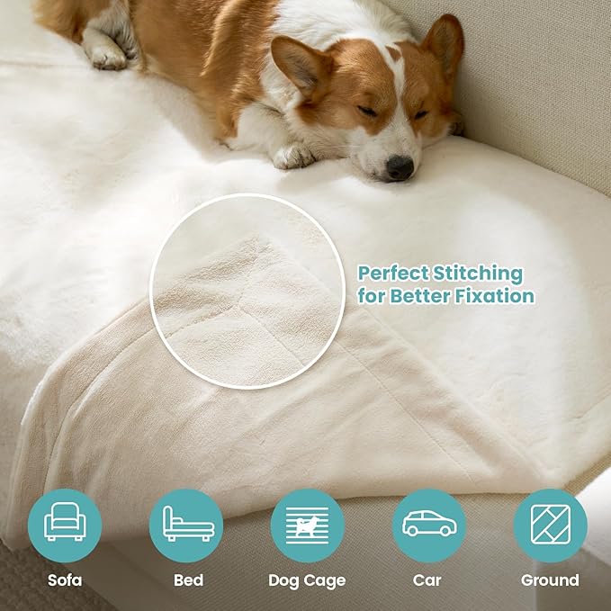 COZY KISS Luxury Faux Fur Throw Blanket Twin, Ultra Soft Waterproof Pet Blanket, Cozy Warm Plush Blanket for Bed Sofa Bedroom Living Room, Liquid Pee Proof for Large Dog or Cat, 60x80 inch, Cream