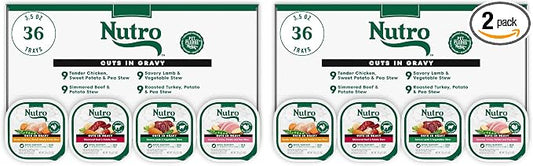 Nutro Natural Choice Cuts in Gravy Wet Dog Food,Grain Free Dog Food Wet Recipes,Beef,Lamb,Chicken,and Turkey Variety Pack,3.5 oz. Trays,36 Count (Pack of 2)