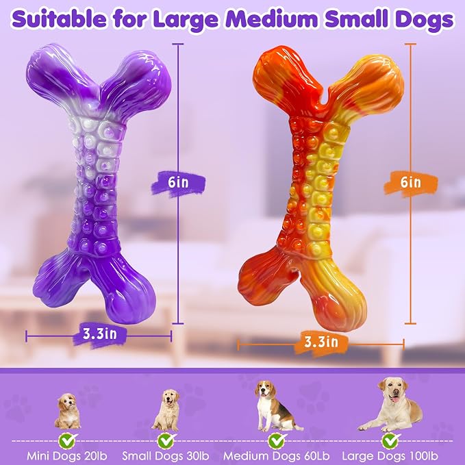 WOWBALA Dog Chew Toy Aggressive Chewers - 2 Pack Indestructible Dog Toys - Tough Dogs Toy to Keep Them Busy - Pet Toys for Medium, Large Breed，Teeth Cleaning & Boredom Relief（2 Pack）
