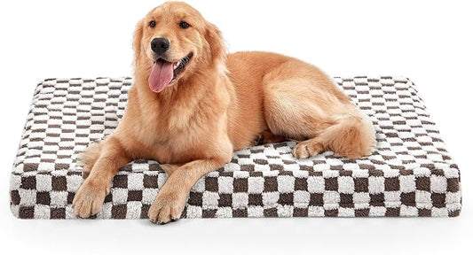 JOEJOY Dog Bed for Large Dogs, XLarge Orthopedic Dog Bed with Removable Washable Cover, Cute Modern Plush & Memory Egg Crate Foam Dog Bed, 42 x 28 inch, Cofffee