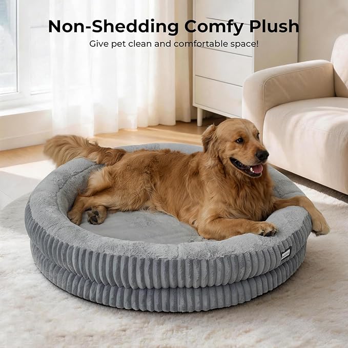 BALANCE Donut Dog Bed, 43 Inches Round Dog Bed Extra Large Size Dogs Washable, Orthopedic Calming Dogs Beds for Pets, Fluffy Plush Faux Fur Pet Bed with Anti-Slip Bottom