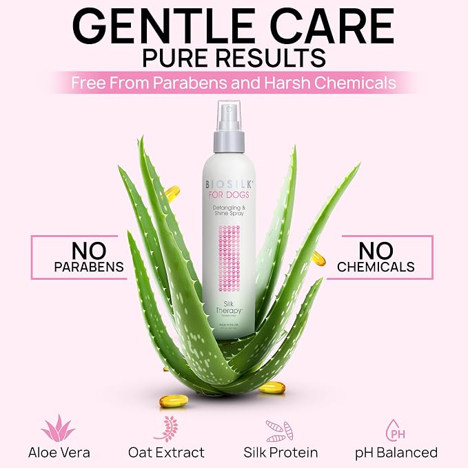 BioSilk for Dogs Silk Therapy Detangling and Shine Protecting Spray, pH Balanced Leave-in Mist with Silk and Vitamins for Dematting, Paraben-Free, All Coats and Breeds, 8 Fl Oz - 2 Pack