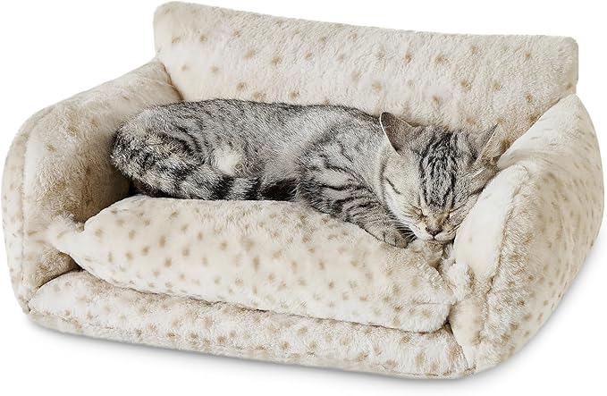 Hollypet Cat Bed Fluffy Plush Multifunctional Double-Layer Machine Washable Soft Warming Kitty Pet Couch Orthopedic Nest Beds for Small Cats Kitten and Dogs up to 13lbs, Leopard(21x15x8 inch)