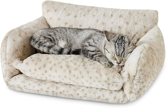 Hollypet Cat Bed Fluffy Plush Multifunctional Double-Layer Machine Washable Soft Warming Kitty Pet Couch Orthopedic Nest Beds for Small Cats Kitten and Dogs up to 13lbs, Leopard(21x15x8 inch)