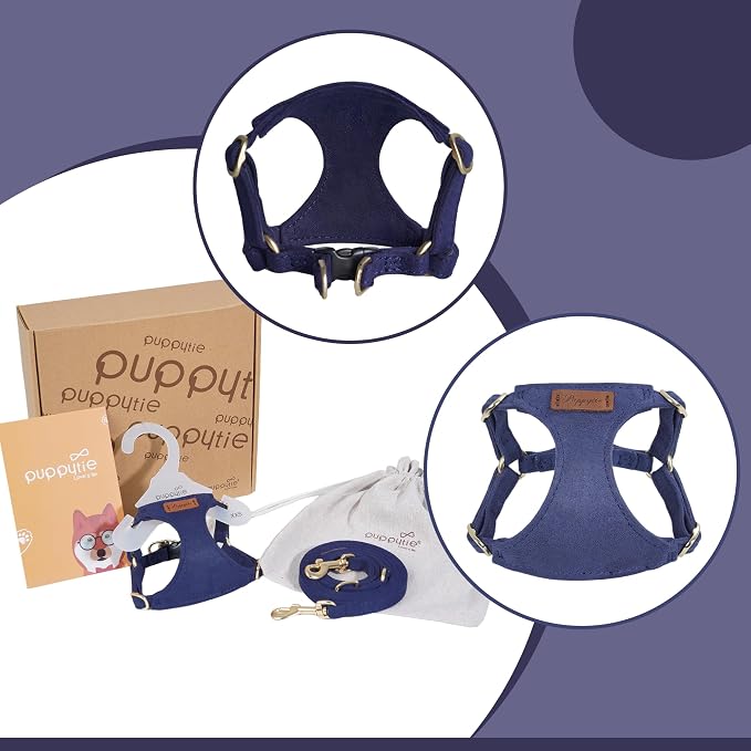 Puppytie Dog Harness with Multifunction Dog Leash,Soft Adjustable No Choke Escape Proof Pet Harness Vest for Medium Dogs or Large Dogs,Navy,M