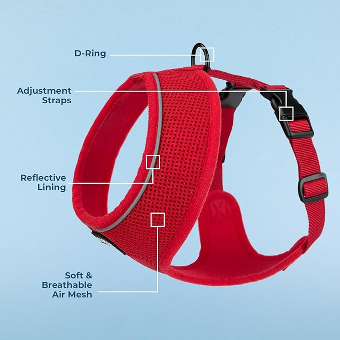 Best Pet Supplies Voyager Aerolite Over the Head Dog Harness, No Pull Breathable Air Mesh Vest, Quick Dry with Reflective Stitching, Adjustable Escape Resistant Harness - Red, X-Large
