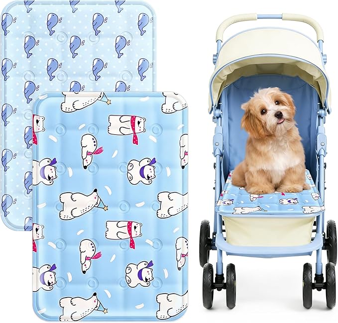 2Pcs Dog Stroller Cooling Mat for Pet Stroller Outdoor Pet Cooling Mat Waterproof Cooling Pad for Small Cat Puppy,Light Color