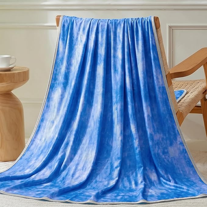 Guohaoi Cooling Throw Blanket for Hot Sleepers, Queen Size 90''×90'' Lightweight Breathable Summer Bed Blanket for Couch, Arc-Chill Q-Max >0.5 Cool Fiber,Lightweight Tie Dye Blanket Blue