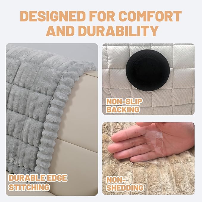 Waterproof Couch Cover for Dogs Washable,Non Slip Fuzzy Durable Couch Covers for 3 Cushion Sofa Pet Friendly Sofa Cover Dog Thick Soft Slipcovers Protector Couches Mat Bed (Light Grey, 27.6" x 59.06")